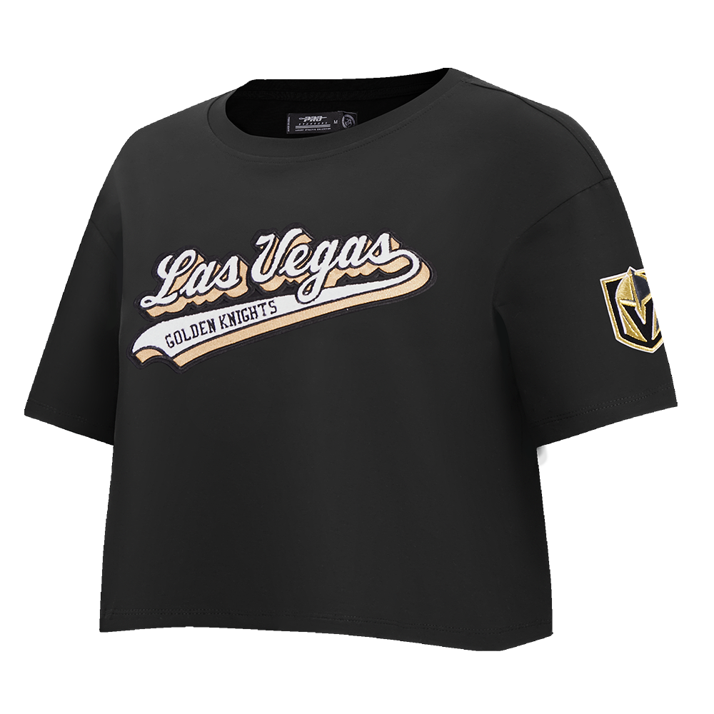 NHL VEGAS GOLDEN KNIGHTS SCRIPT TAIL WOMEN'S SINGLE JERSEY BOXY TEE (BLACK)