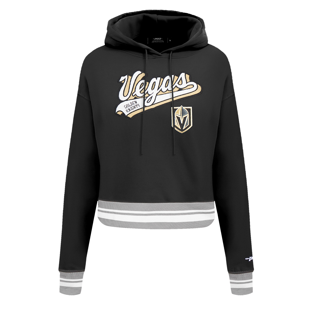 NHL VEGAS GOLDEN KNIGHTS SCRIPT TAIL CHANDAIL À CAPUCHON COURT EN MOLLETON CÔTELÉ POUR FEMME (NOIR/GRIS)
