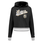 NHL VEGAS GOLDEN KNIGHTS SCRIPT TAIL CHANDAIL À CAPUCHON COURT EN MOLLETON CÔTELÉ POUR FEMME (NOIR/GRIS)
