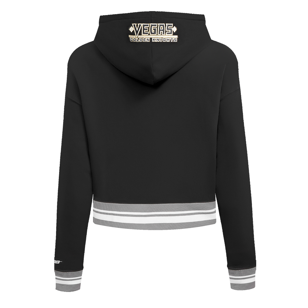 NHL VEGAS GOLDEN KNIGHTS SCRIPT TAIL CHANDAIL À CAPUCHON COURT EN MOLLETON CÔTELÉ POUR FEMME (NOIR/GRIS)