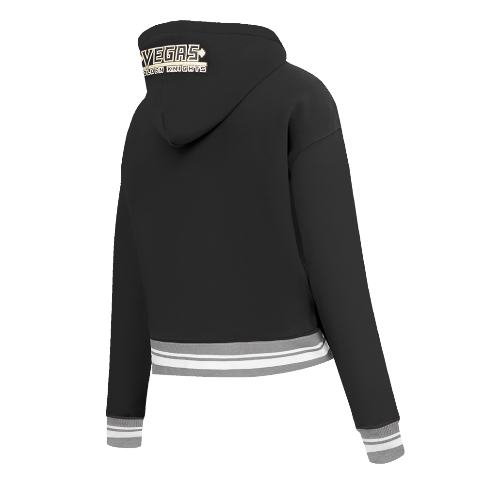NHL VEGAS GOLDEN KNIGHTS SCRIPT TAIL CHANDAIL À CAPUCHON COURT EN MOLLETON CÔTELÉ POUR FEMME (NOIR/GRIS)