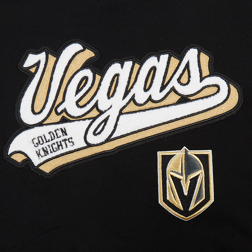 NHL VEGAS GOLDEN KNIGHTS SCRIPT TAIL CHANDAIL À CAPUCHON COURT EN MOLLETON CÔTELÉ POUR FEMME (NOIR/GRIS)