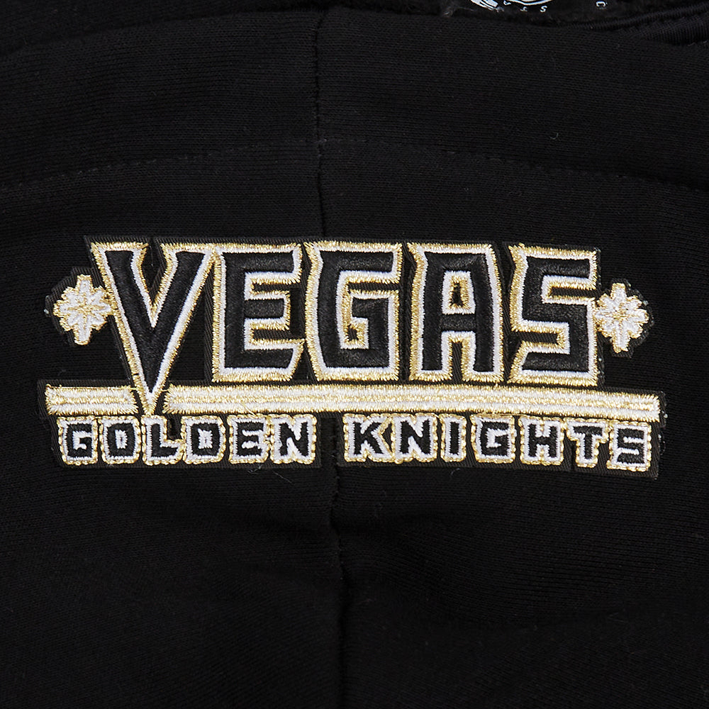 NHL VEGAS GOLDEN KNIGHTS SCRIPT TAIL CHANDAIL À CAPUCHON COURT EN MOLLETON CÔTELÉ POUR FEMME (NOIR/GRIS)