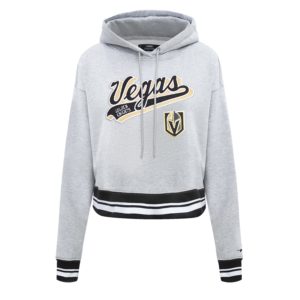 NHL VEGAS GOLDEN KNIGHTS SCRIPT TAIL CHANDAIL À CAPUCHON COURT EN MOLLETON CÔTELÉ POUR FEMME (GRIS CHINÉ/NOIR)