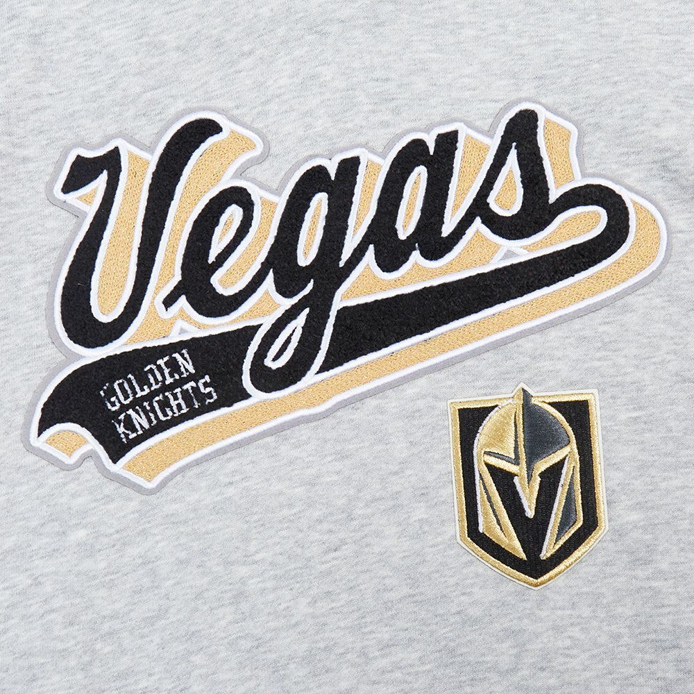 NHL VEGAS GOLDEN KNIGHTS SCRIPT TAIL CHANDAIL À CAPUCHON COURT EN MOLLETON CÔTELÉ POUR FEMME (GRIS CHINÉ/NOIR)