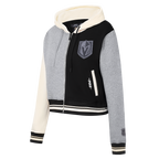 NHL VEGAS GOLDEN KNIGHTS REVERSE FRENCH TERRY CHANDAIL À CAPUCHON À GLISSIÈRE PLEINE LONGUEUR EN MOLLETON À BLOCS DE COULEUR POUR FEMME (NOIR/GRIS/COQUILLE D'ŒUF)