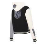 NHL VEGAS GOLDEN KNIGHTS REVERSE FRENCH TERRY CHANDAIL À CAPUCHON À GLISSIÈRE PLEINE LONGUEUR EN MOLLETON À BLOCS DE COULEUR POUR FEMME (NOIR/GRIS/COQUILLE D'ŒUF)