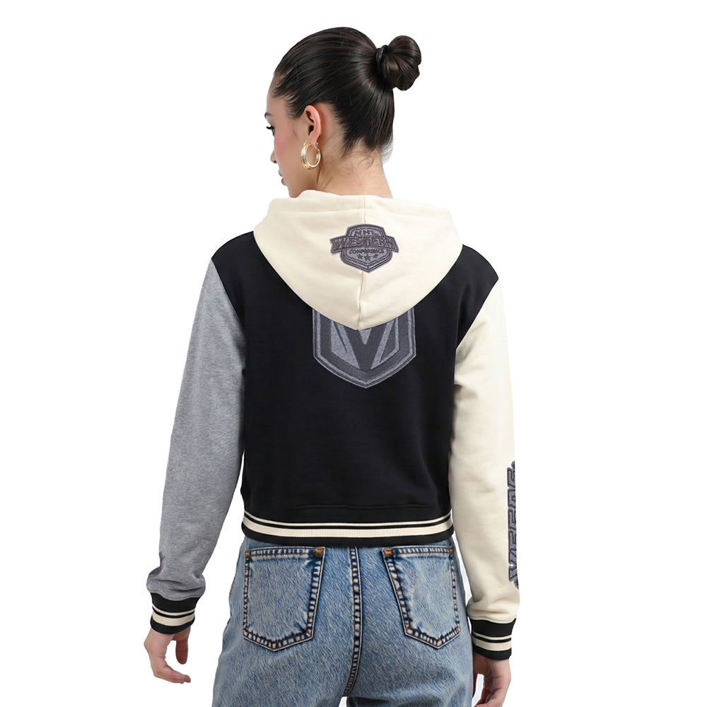 NHL VEGAS GOLDEN KNIGHTS REVERSE FRENCH TERRY WOMEN'S COLORBLOCK FLC FZ HOODIE (BLACK/GRAY/EGGSHELL)