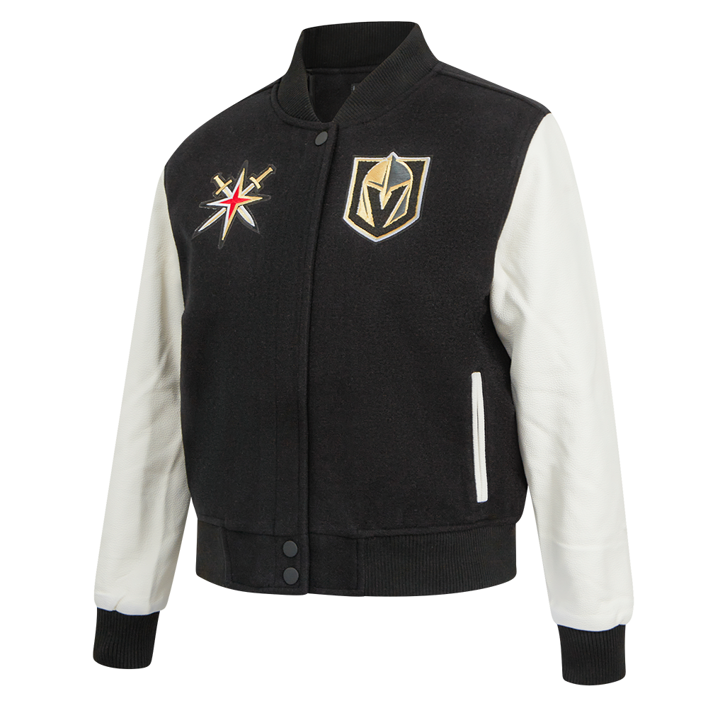 NHL VEGAS GOLDEN KNIGHTS CLASSIC BLOUSON COLLÉGIAL EN LAINE POUR FEMME (NOIR/BLANC)