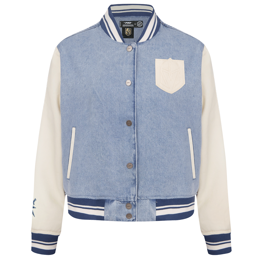 NHL VEGAS GOLDEN KNIGHTS VARSITY BLUES WOMEN'S DENIM VARSITY JACKET (DENIM/LINEN)