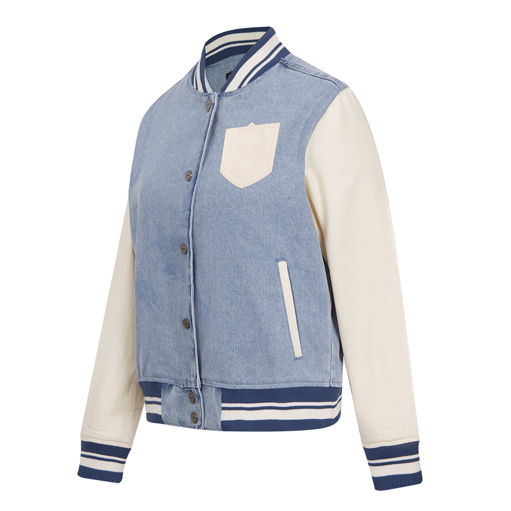 NHL VEGAS GOLDEN KNIGHTS VARSITY BLUES WOMEN'S DENIM VARSITY JACKET (DENIM/LINEN)