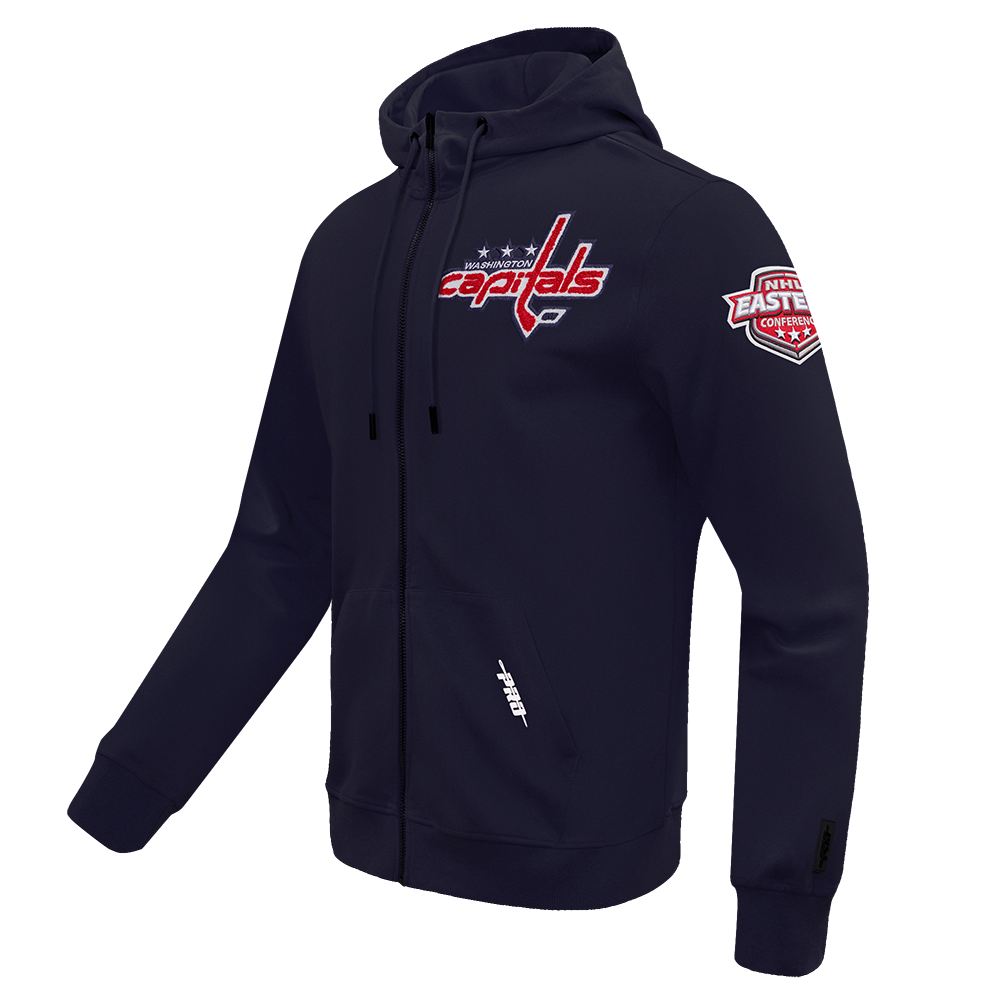 NHL WASHINGTON CAPITALS CLASSIC CHENILLE MEN'S FULL ZIP PULLOVER HOODIE (MIDNIGHT NAVY)