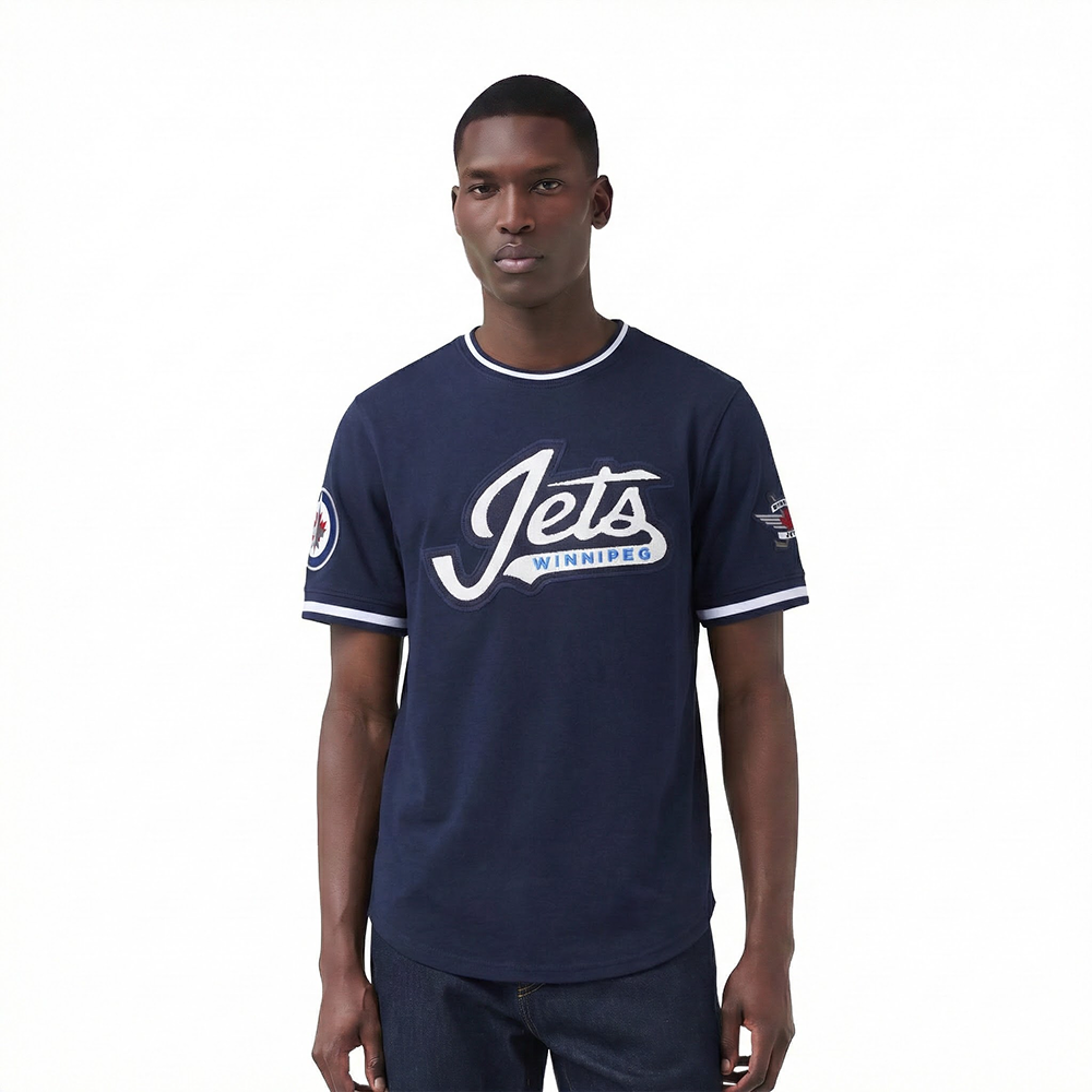 NHL WINNIPEG JETS CLASSIC CHENILLE T-SHIRT EN MAILLE DOUBLE POUR HOMME (MARINE MINUIT)