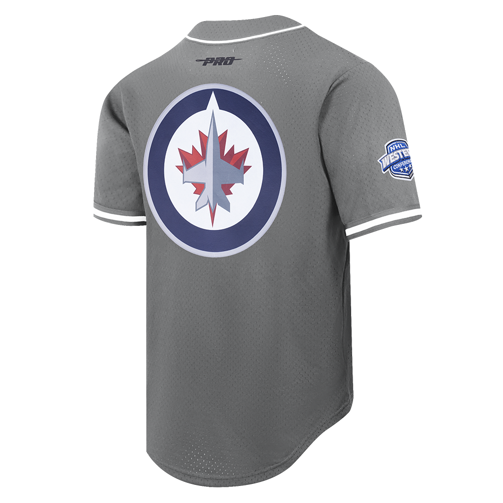 NHL WINNIPEG JETS CLASSIC MESH BUTTON DOWN SHIRT (GRAY)