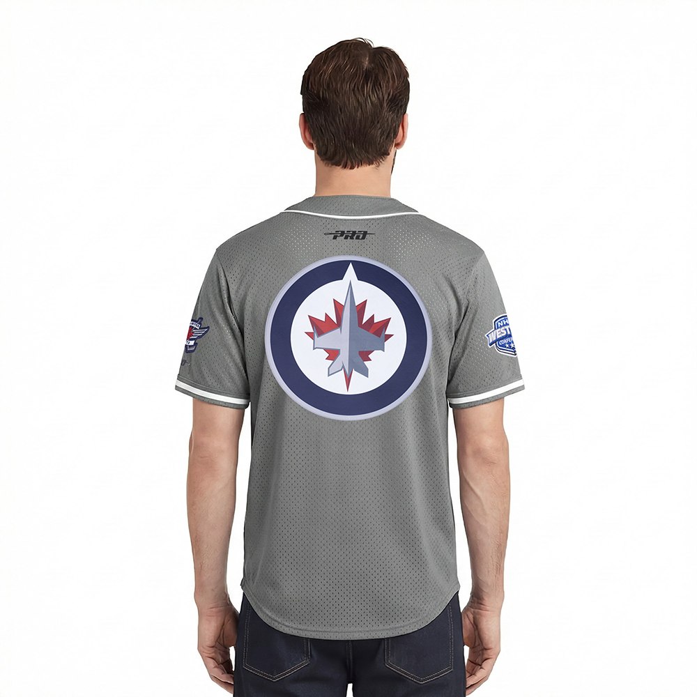 NHL WINNIPEG JETS CLASSIC MESH BUTTON DOWN SHIRT (GRAY)