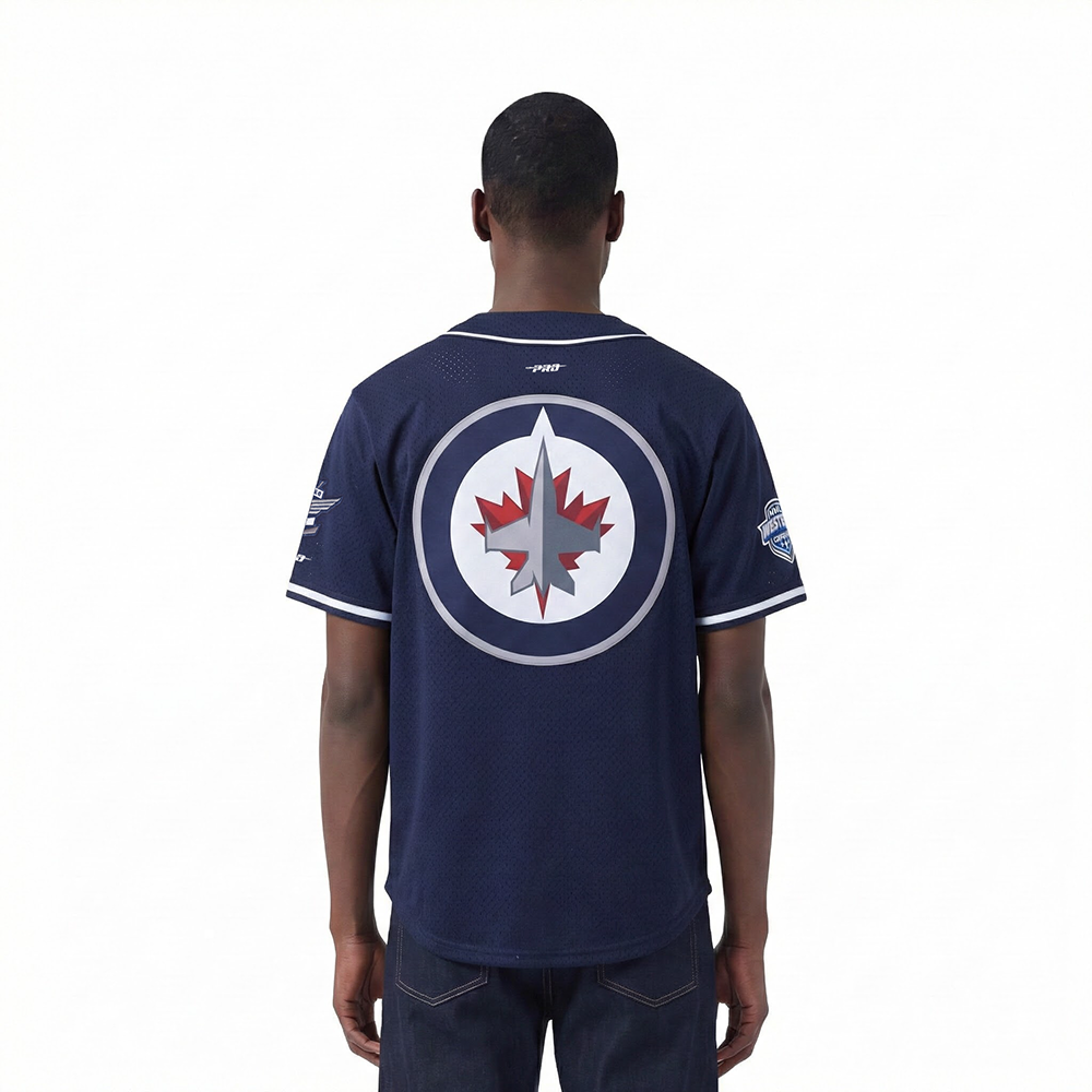 NHL WINNIPEG JETS CLASSIC MESH BUTTON DOWN SHIRT (MIDNIGHT NAVY)