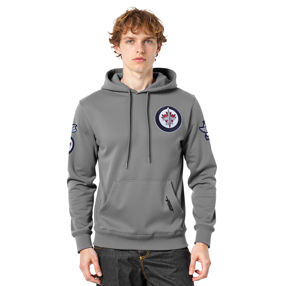NHL WINNIPEG JETS CLASSIC CHENILLE CHANDAIL À CAPUCHON EN MAILLE DOUBLE POUR HOMME (GRIS)