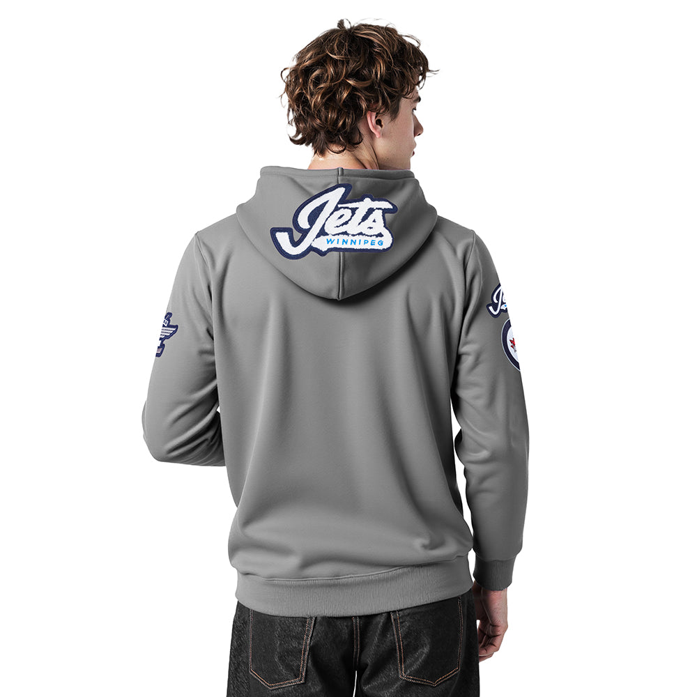 NHL WINNIPEG JETS CLASSIC CHENILLE CHANDAIL À CAPUCHON EN MAILLE DOUBLE POUR HOMME (GRIS)