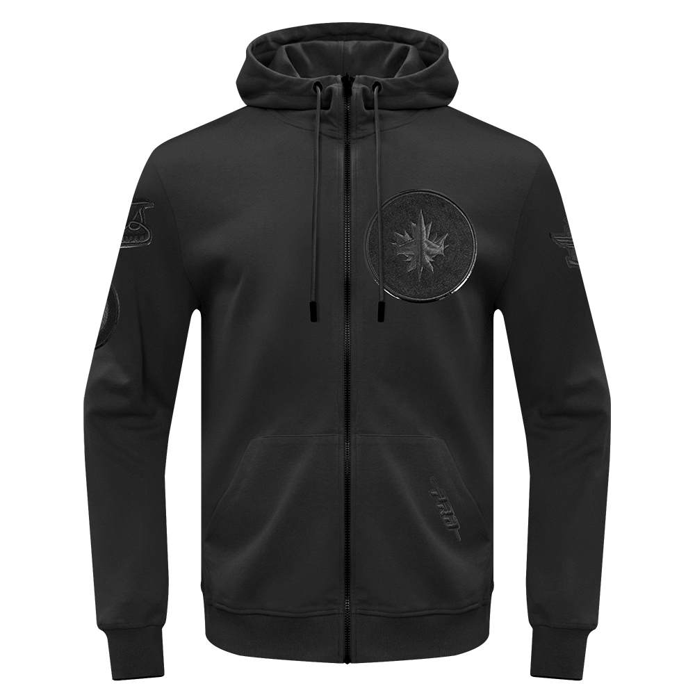 NHL WINNIPEG JETS CLASSIC 3BK CHANDAIL À CAPUCHON EN MAILLE DOUBLE À GLISSIÈRE POUR HOMME (TRIPLE NOIR)