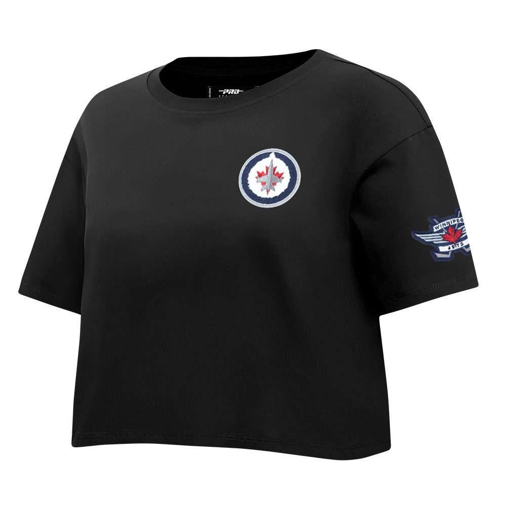 NHL WINNIPEG JETS CLASSIC T-SHIRT EN JERSEY SIMPLE À COUPE CARRÉE POUR FEMME (NOIR)