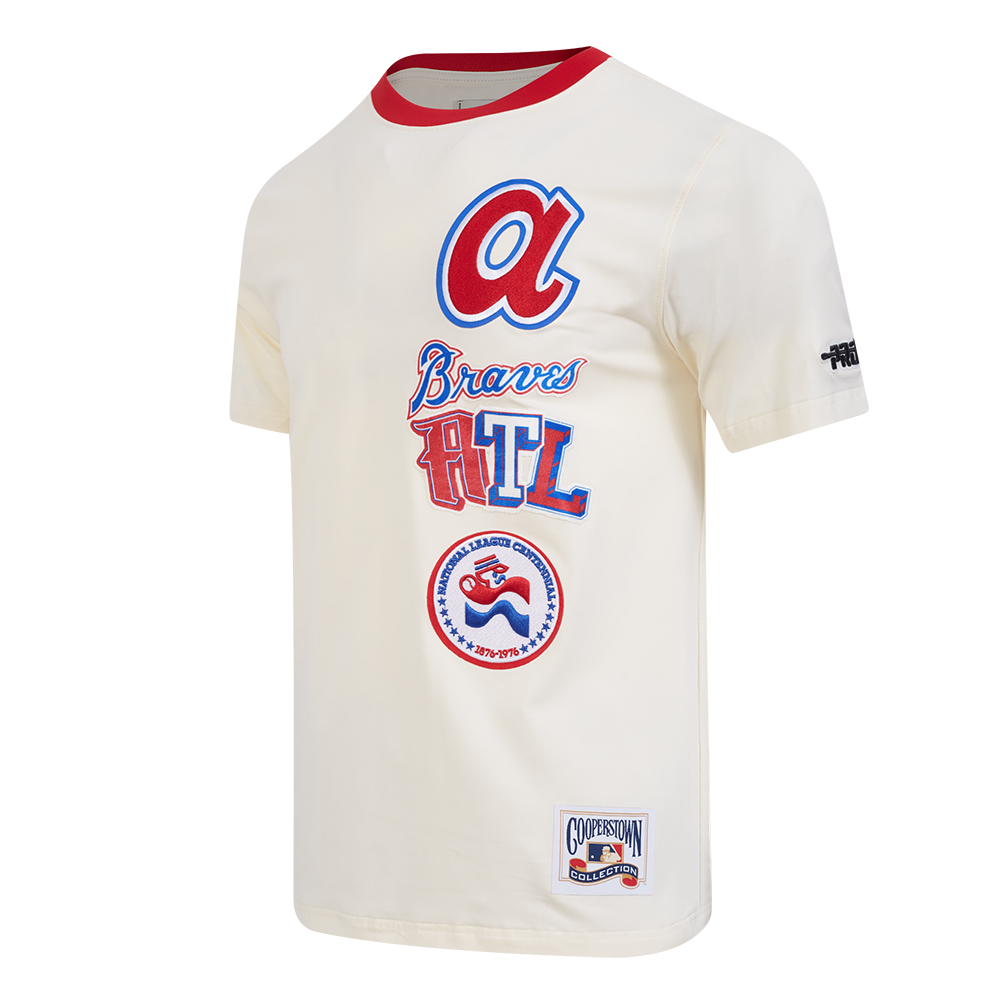 MLB ATLANTA BRAVES RETRO CASCADE HAUT À BORDURES CONTRASTANTES POUR HOMME (COQUILLE D'ŒUF/ROUGE)
