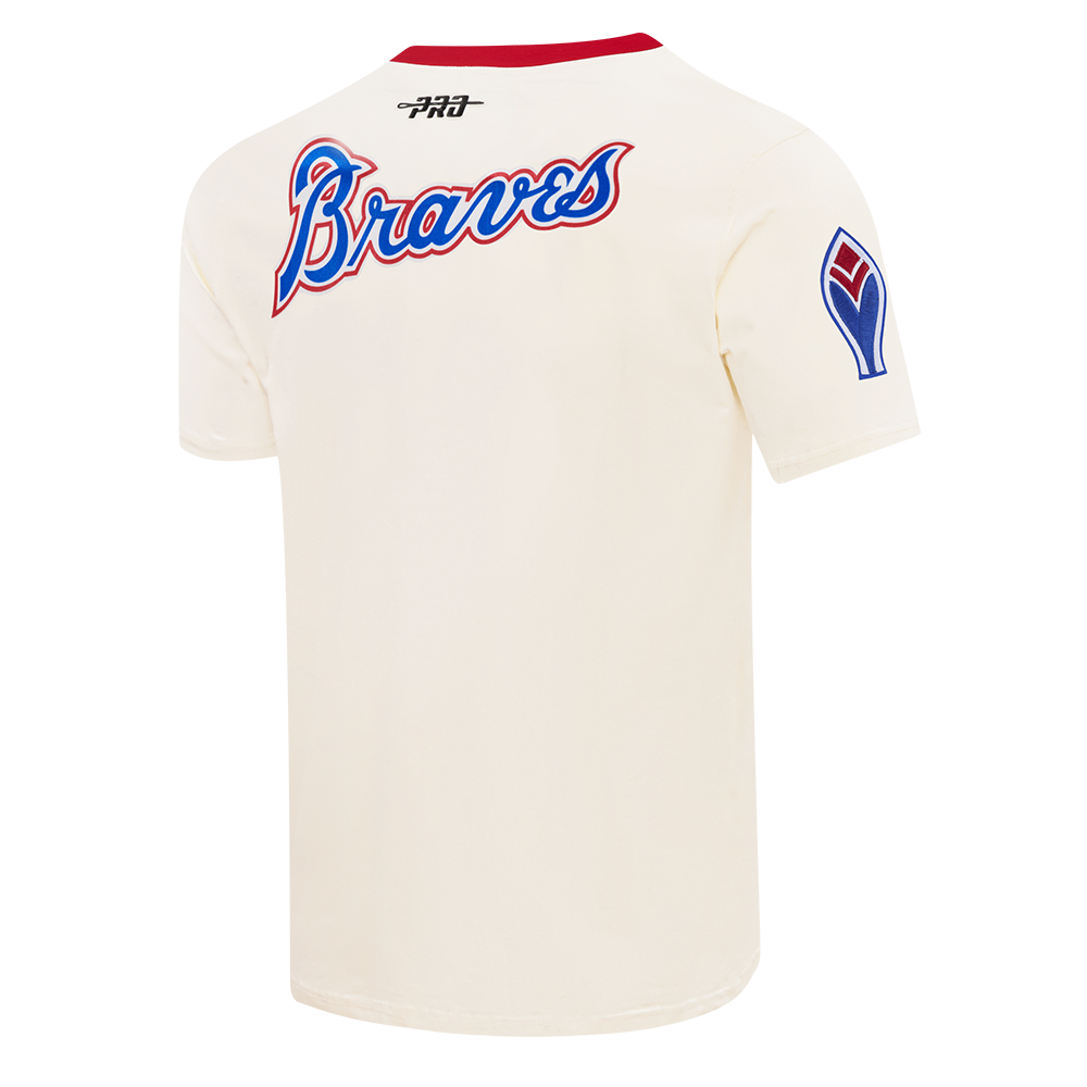 MLB ATLANTA BRAVES RETRO CASCADE HAUT À BORDURES CONTRASTANTES POUR HOMME (COQUILLE D'ŒUF/ROUGE)