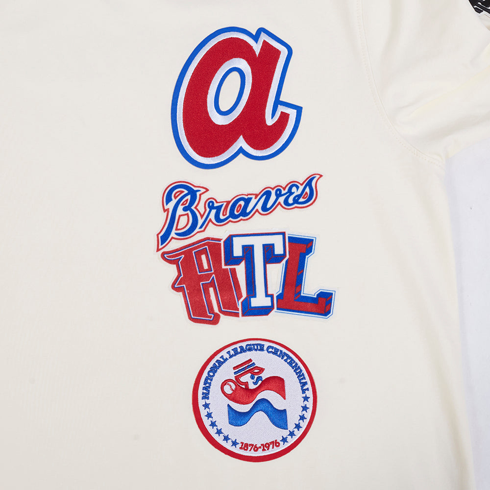 MLB ATLANTA BRAVES RETRO CASCADE HAUT À BORDURES CONTRASTANTES POUR HOMME (COQUILLE D'ŒUF/ROUGE)