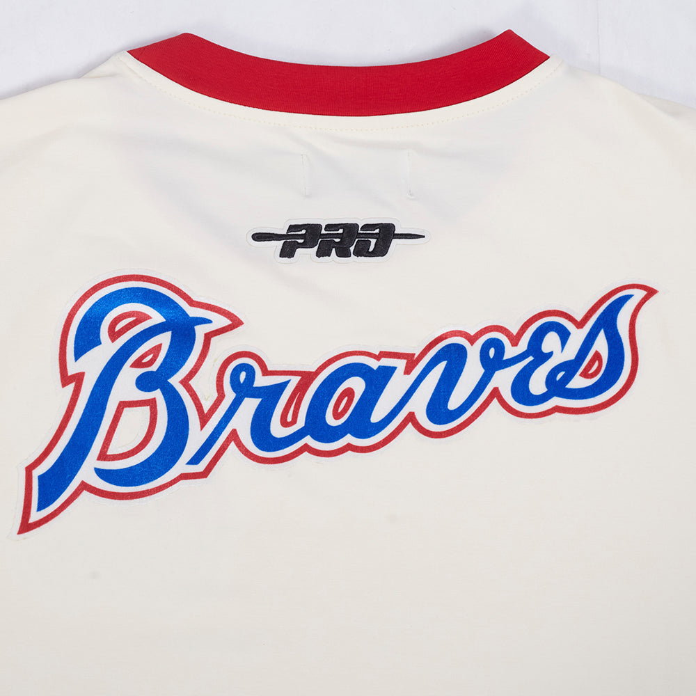 MLB ATLANTA BRAVES RETRO CASCADE HAUT À BORDURES CONTRASTANTES POUR HOMME (COQUILLE D'ŒUF/ROUGE)