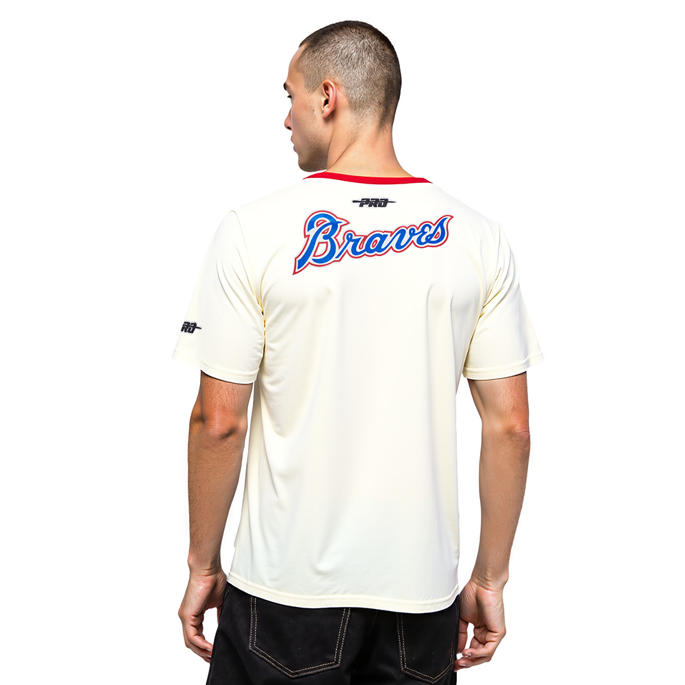 MLB ATLANTA BRAVES RETRO CASCADE HAUT À BORDURES CONTRASTANTES POUR HOMME (COQUILLE D'ŒUF/ROUGE)