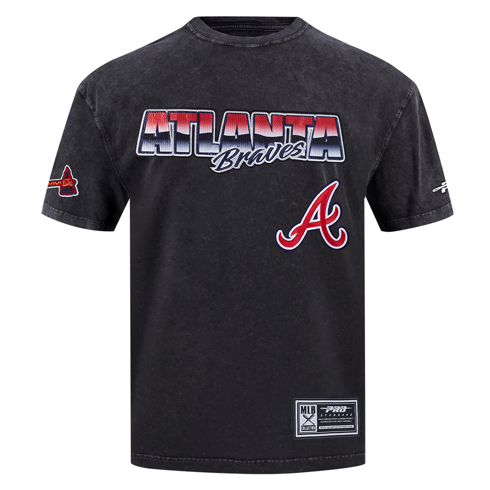 MLB ATLANTA BRAVES HAUT CHROME EN JERSEY DE COTON À ÉPAULES TOMBANTES POUR HOMME (NOIR DÉLAVÉ)