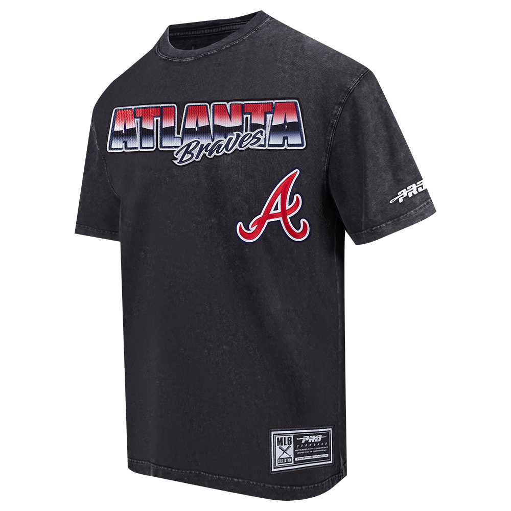 MLB ATLANTA BRAVES HAUT CHROME EN JERSEY DE COTON À ÉPAULES TOMBANTES POUR HOMME (NOIR DÉLAVÉ)