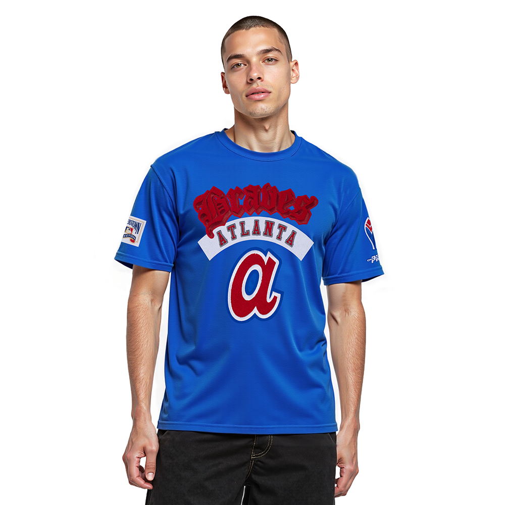MLB ATLANTA BRAVES BEST OF HAUT EN JERSEY DE COTON À ÉPAULES TOMBANTES POUR HOMME (BLEU ROYAL)