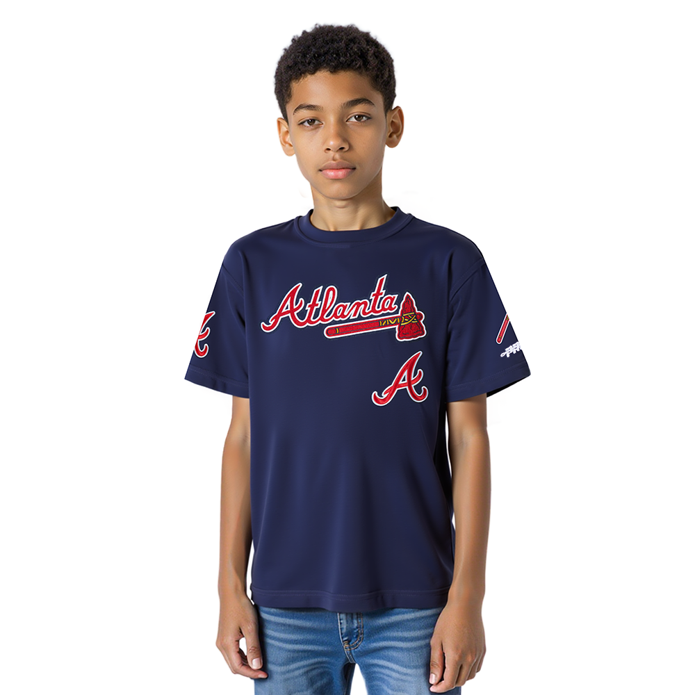 MLB ATLANTA BRAVES CLASSIC CHENILLE HAUT EN JERSEY SIMPLE POUR HOMME (MARINE MINUIT)