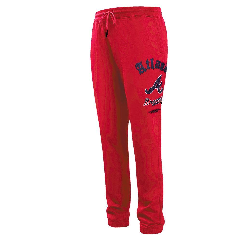 MLB ATLANTA BRAVES OLD ENGLISH PANTALON OUATÉ EN MOLLETON POUR HOMME (ROUGE)
