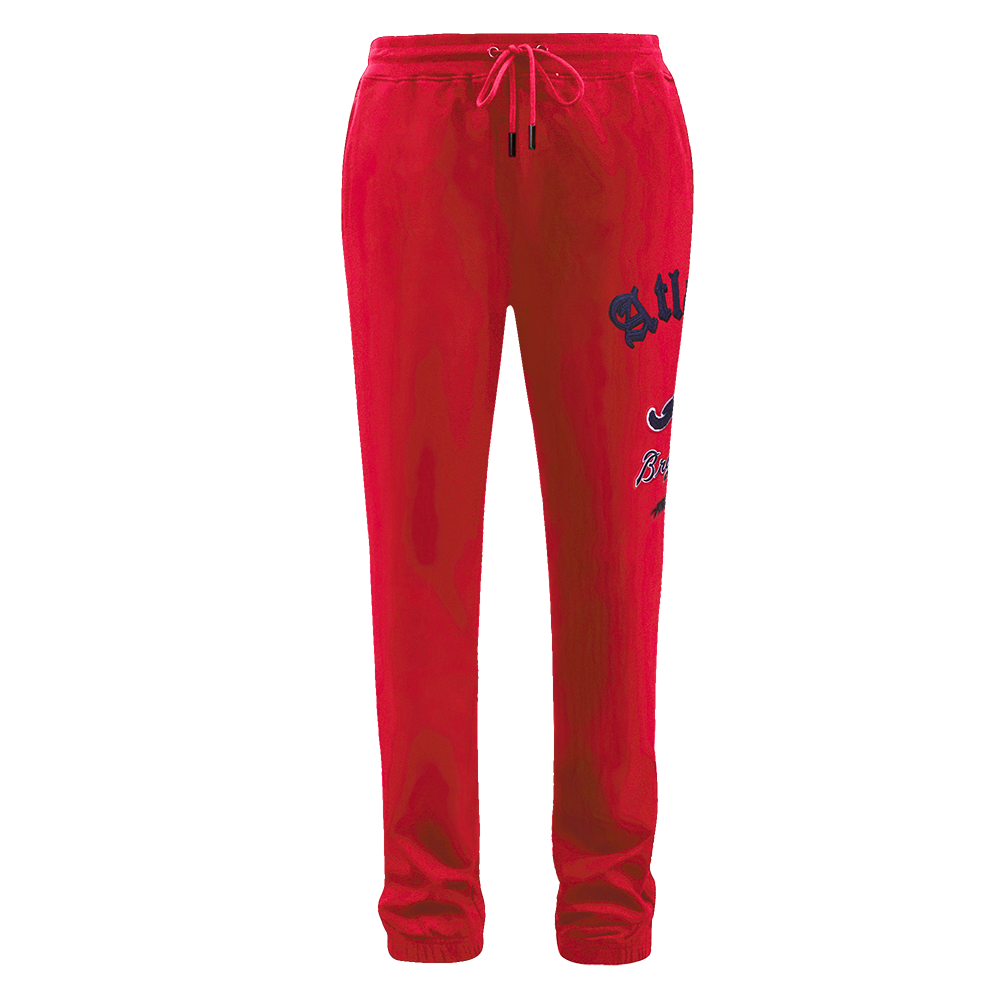MLB ATLANTA BRAVES OLD ENGLISH PANTALON OUATÉ EN MOLLETON POUR HOMME (ROUGE)