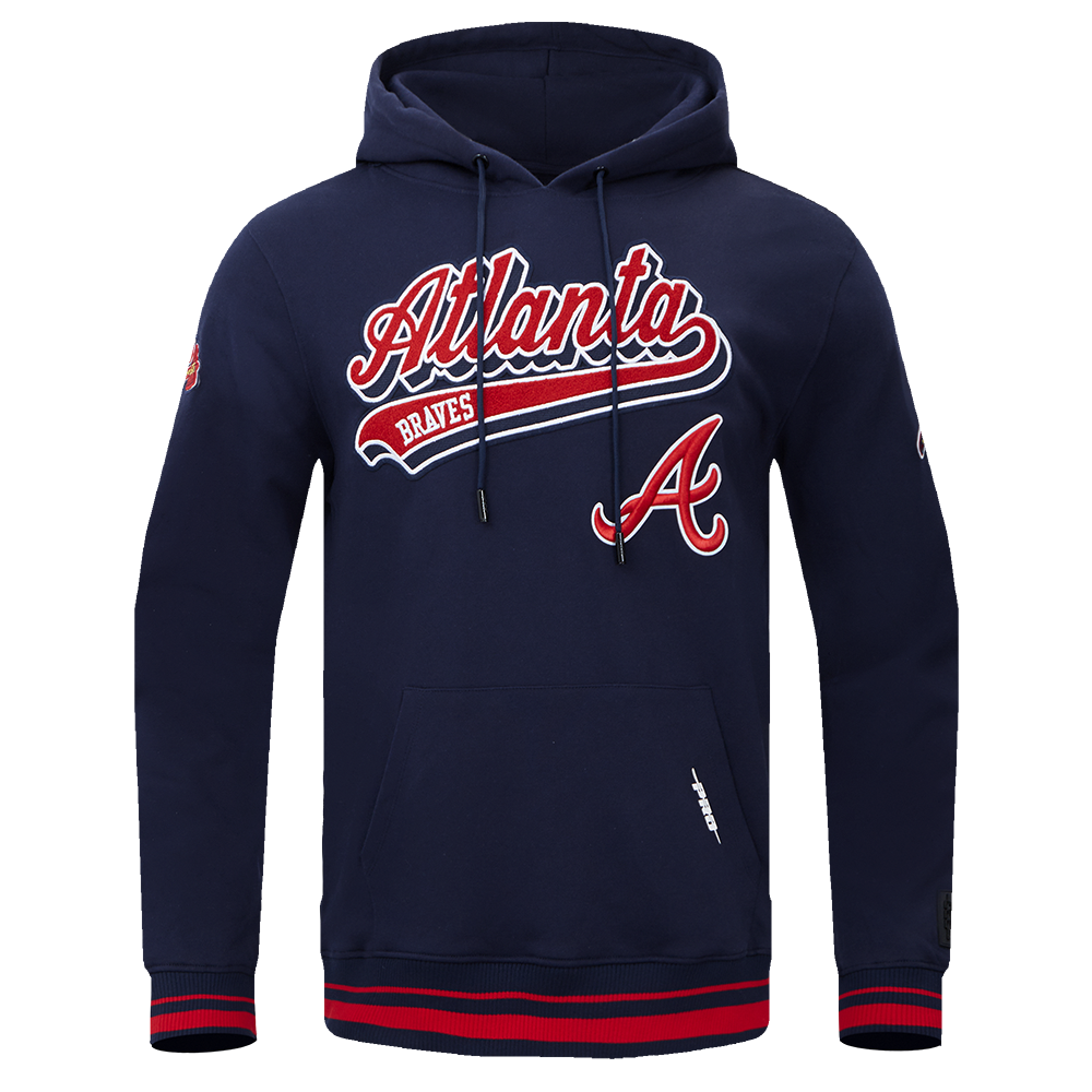 MLB ATLANTA BRAVES SCRIPT TAIL MEN'S RIB FLC PO HOODIE (MIDNIGHT NAVY/RED/MIDNIGHT NAVY)
