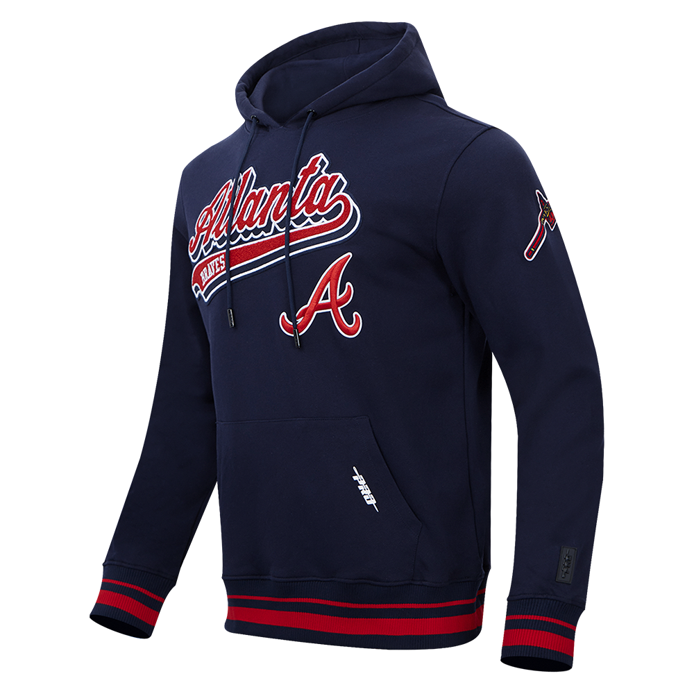 MLB ATLANTA BRAVES SCRIPT TAIL MEN'S RIB FLC PO HOODIE (MIDNIGHT NAVY/RED/MIDNIGHT NAVY)