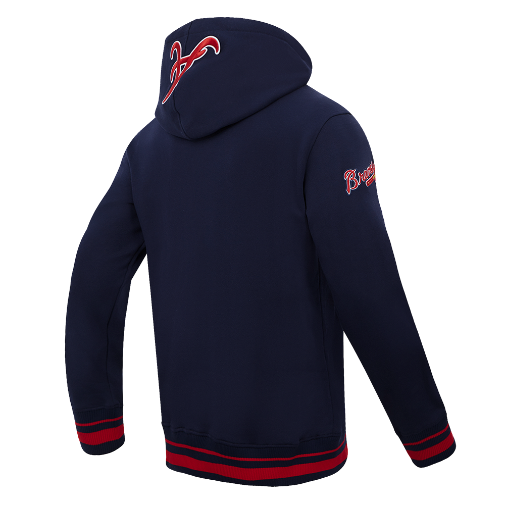 MLB ATLANTA BRAVES SCRIPT TAIL MEN'S RIB FLC PO HOODIE (MIDNIGHT NAVY/RED/MIDNIGHT NAVY)