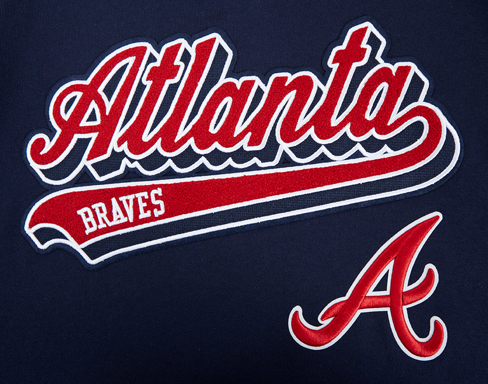 MLB ATLANTA BRAVES SCRIPT TAIL MEN'S RIB FLC PO HOODIE (MIDNIGHT NAVY/RED/MIDNIGHT NAVY)