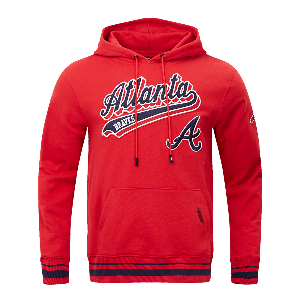MLB ATLANTA BRAVES SCRIPT TAIL MEN'S RIB FLC PO HOODIE (RED/MIDNIGHT NAVY/RED)