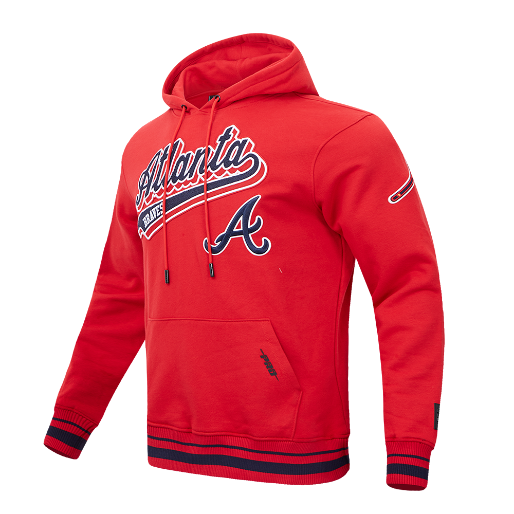 MLB ATLANTA BRAVES SCRIPT TAIL MEN'S RIB FLC PO HOODIE (RED/MIDNIGHT NAVY/RED)