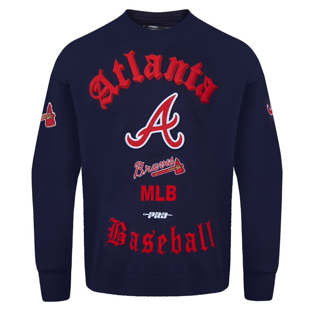 MLB ATLANTA BRAVES OLD ENGLISH CHANDAIL À COL ROND EN MOLLETON POUR HOMME (MARINE MINUIT)