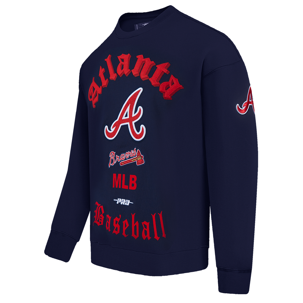 MLB ATLANTA BRAVES OLD ENGLISH CHANDAIL À COL ROND EN MOLLETON POUR HOMME (MARINE MINUIT)