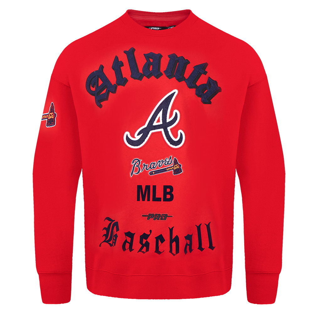 MLB ATLANTA BRAVES OLD ENGLISH CHANDAIL À COL ROND EN MOLLETON POUR HOMME (ROUGE)