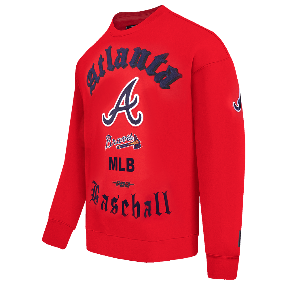 MLB ATLANTA BRAVES OLD ENGLISH MEN'S FLC CREWNECK (RED)
