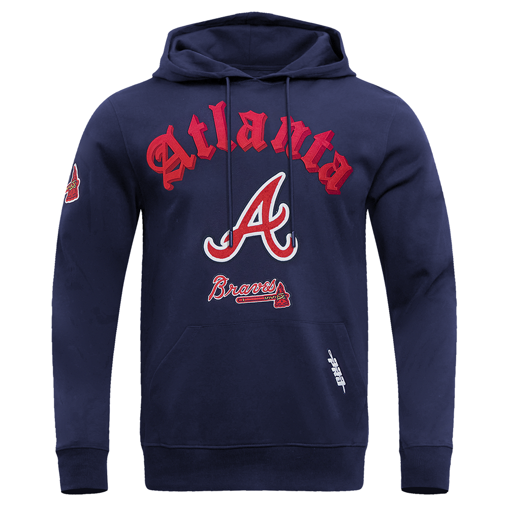 MLB ATLANTA BRAVES OLD ENGLISH CHANDAIL À CAPUCHON EN MOLLETON POUR HOMME (MARINE MINUIT)