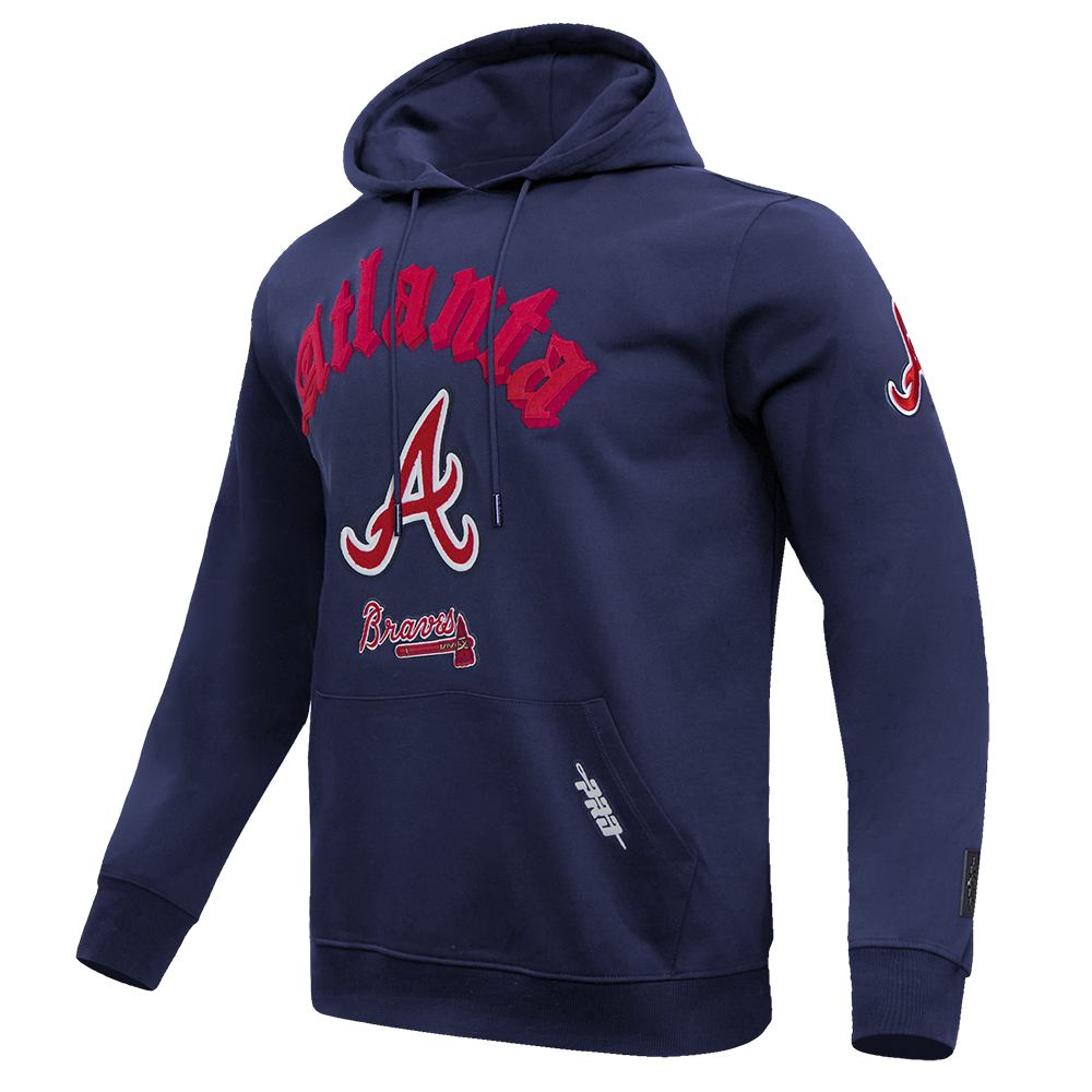 MLB ATLANTA BRAVES OLD ENGLISH CHANDAIL À CAPUCHON EN MOLLETON POUR HOMME (MARINE MINUIT)