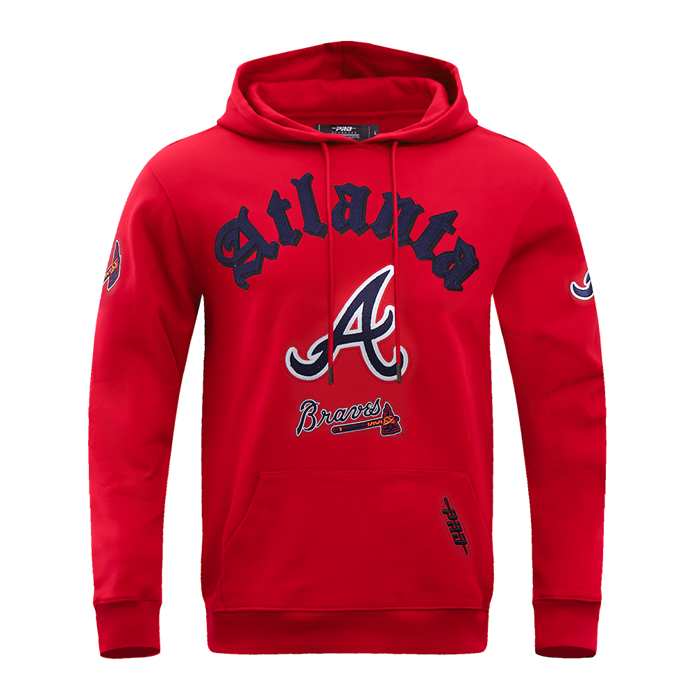 MLB ATLANTA BRAVES OLD ENGLISH CHANDAIL À CAPUCHON EN MOLLETON POUR HOMME (ROUGE)