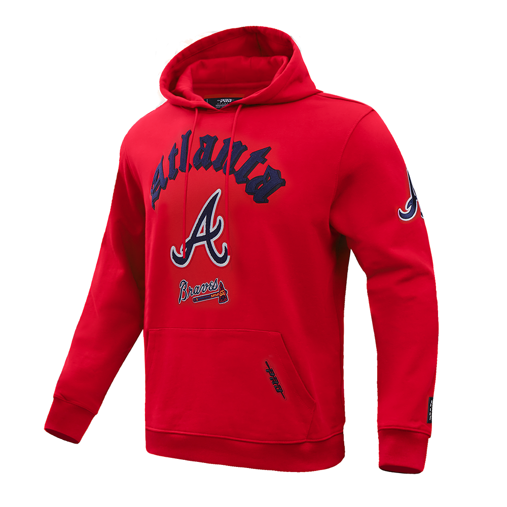 MLB ATLANTA BRAVES OLD ENGLISH CHANDAIL À CAPUCHON EN MOLLETON POUR HOMME (ROUGE)