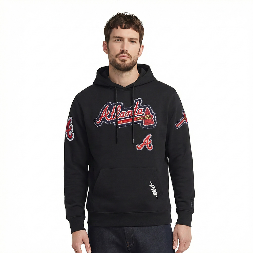 MLB ATLANTA BRAVES DIY PICK STITCH CHANDAIL À CAPUCHON EN MAILLE DOUBLE POUR HOMME (NOIR)